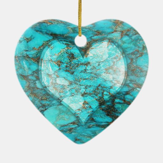 Turquoise Rock Heart Keramisch Ornament (Achterkant)