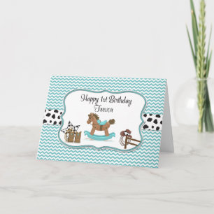 Turquoise Rocking Horse gepersonaliseerde verjaard Kaart