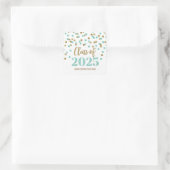 Turquoise Rode Confetti Afstuderen 2025 Vierkante Sticker (Tas)
