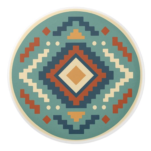 Turquoise Rode Kobalt Zapotec Diamant Keramische K Knop (Voorkant)