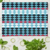 Turquoise, rode, zwarte, witte diamant theedoek (Gevouwen)