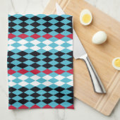 Turquoise, rode, zwarte, witte diamant theedoek (Quarter Fold)