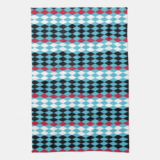 Turquoise, rode, zwarte, witte diamant theedoek (Verticaal)