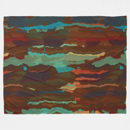 Turquoise, Roest en Blauw Abstract Fleece Deken (Voorkant (Horizontaal))