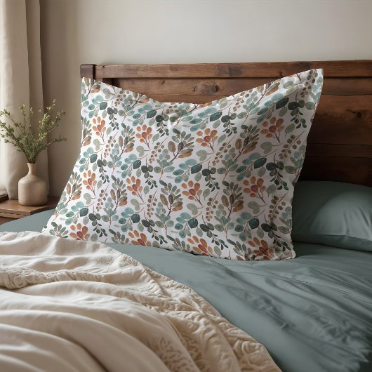 Turquoise Roest Sage Groen Bruine Bladeren Herfst Kussensloop