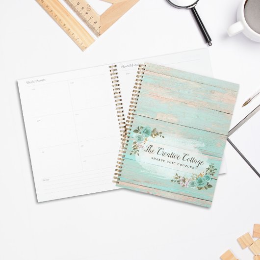 Turquoise Roestig Hout Boerderij Bloemrozen Chic Planner