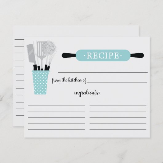 Turquoise Rolling Pin Kitchen Tools Recipcard (Voorkant / Achterkant)