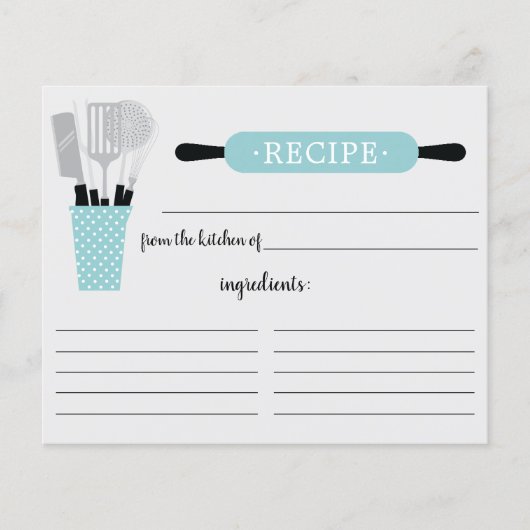 Turquoise Rolling Pin Kitchen Tools Recipcard (Voorkant)