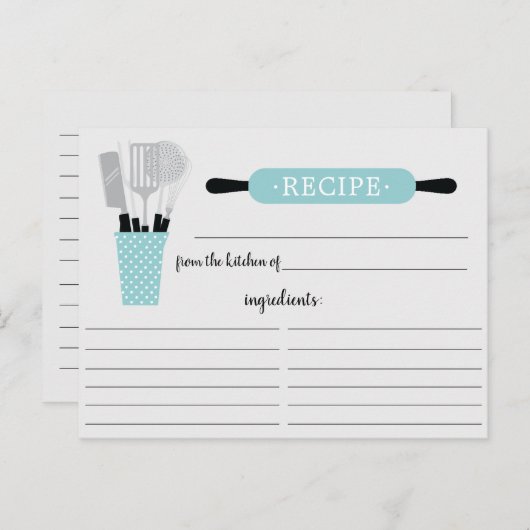Turquoise Rolling Pin Kitchen Tools Recipcard Briefkaart (Voorkant / Achterkant)