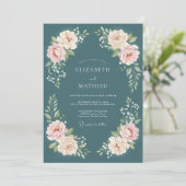 Turquoise Romantische Bloeiende Bruiloft Kaart (Staand voorkant)