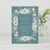 Turquoise Romantische Bloeiende Bruiloft Kaart (Staand voorkant)