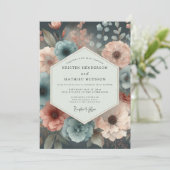 Turquoise Romantische Bloeiende Huwelijksbloemen Kaart (Staand voorkant)