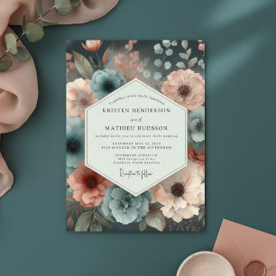 Turquoise Romantische Bloeiende Huwelijksbloemen Kaart