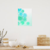 Turquoise romantische  bloemen poster (Keuken)