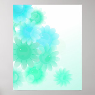 Turquoise romantische bloemen poster