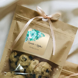 Turquoise romantische Rozen op gouden bruiloft Vierkante Sticker