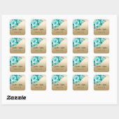 Turquoise romantische Rozen op gouden bruiloft Vierkante Sticker (Vel)