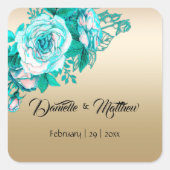 Turquoise romantische Rozen op gouden bruiloft Vierkante Sticker (Voorkant)