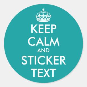 Turquoise ronde KeepCalm Stickers personaliseerb