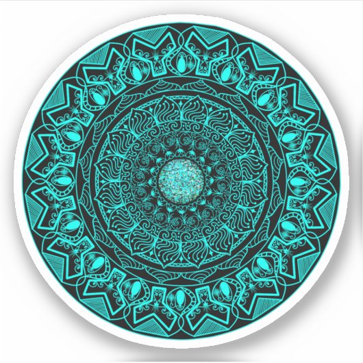 Turquoise ronde mandala elegant sticker (Voorkant)