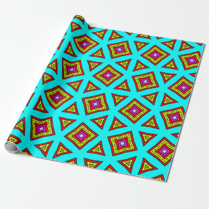 Turquoise, Rood, Geel & Paarse Geometrische Patroo Cadeaupapier