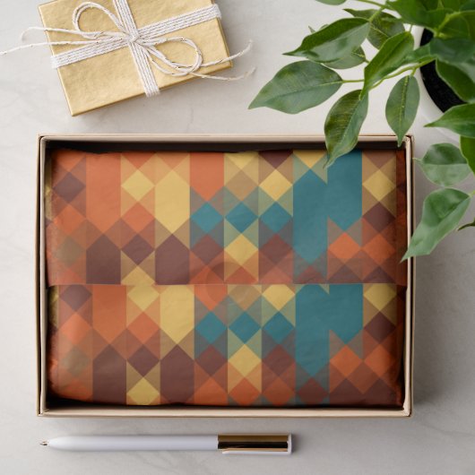 Turquoise, rood, oranje en geel geometrisch tissuepapier (Geschenk)