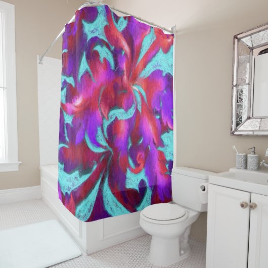 Turquoise rood Paarse vet krijtdamast Douchegordijn (In situ)