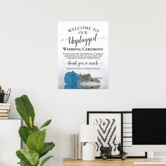Turquoise Roos Chic Unplugged Wedding Ceremony Poster (Thuiskantoor)