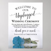 Turquoise Roos Chic Unplugged Wedding Ceremony Poster (Voorkant)