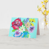 Turquoise Roos en Madeliefjes bloemen in Vaas Kaar Kaart (Gele Bloem)