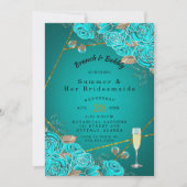 Turquoise Roos Gold Bridesmaids Luncheon Kaart (Voorkant)