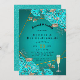Turquoise Roos Gold Bridesmaids Luncheon Kaart