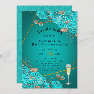 Turquoise Roos Gold Bridesmaids Luncheon Kaart