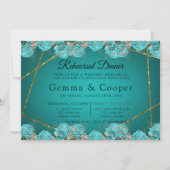 Turquoise Roos Gold Geometric Rehearsal Dinner Kaart (Voorkant)