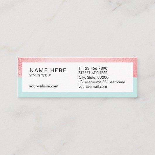 Turquoise Roos Gold Monogram Mini Visitekaartje (Achterkant)