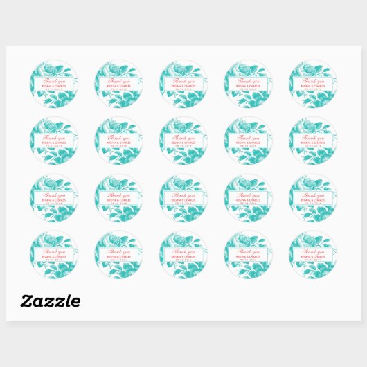 Turquoise  Roos Wedding Bedankt Sticker (Vel)