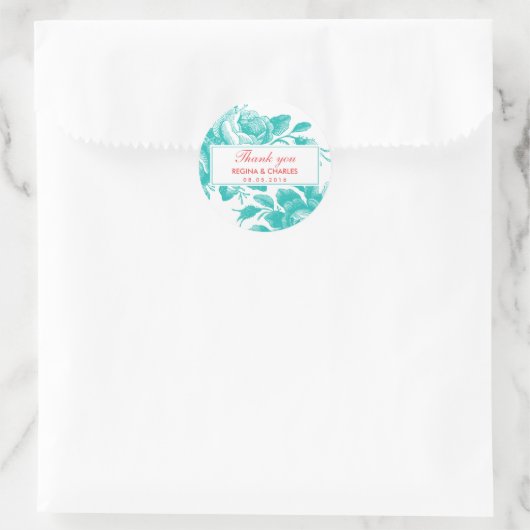 Turquoise  Roos Wedding Bedankt Sticker (Tas)