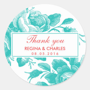 Turquoise Roos Wedding Bedankt Sticker