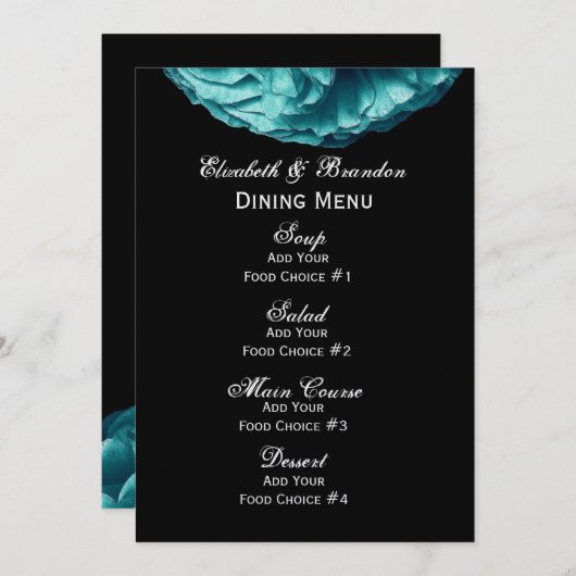 Turquoise Roos Wedding Menu (Voorkant / Achterkant)