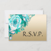 Turquoise Rose Boeket Gouden Bruiloft RSVP Kaartje (Voorkant)