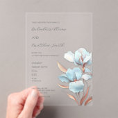 Turquoise Rose Gold 3D Flowers White Acryl Uitnodigingen (Insitu (Draagbaar))