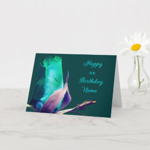 Turquoise Rosebud bloem gepersonaliseerde verjaard Kaart