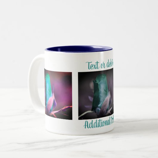 Turquoise Rosebud Flower Art gepersonaliseerd Tweekleurige Koffiemok (Voorkant links)
