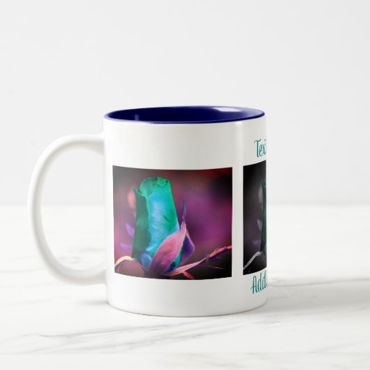 Turquoise Rosebud Flower Art gepersonaliseerd Tweekleurige Koffiemok (Links)