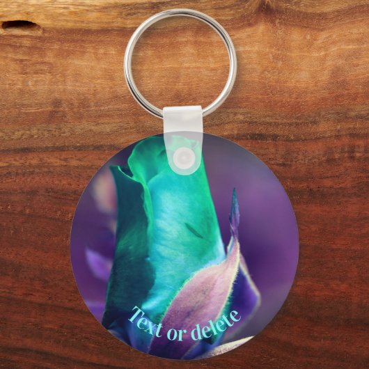 Turquoise Rosebud Flower Personalized Sleutelhanger (Voorkant)