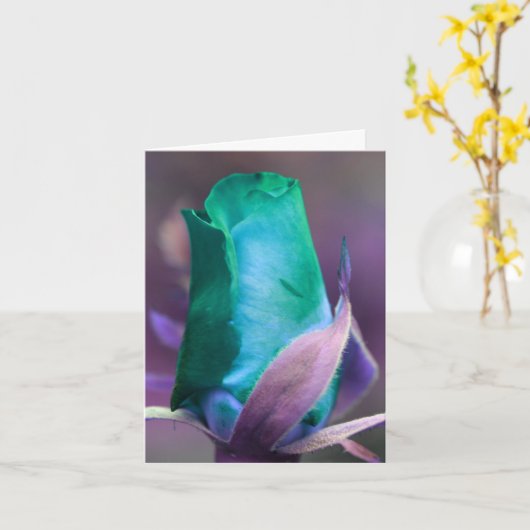 Turquoise Rosebud Flower Photography Note Kaart (Gele Bloem)