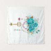 Turquoise Roses with Keys Wandkleed (Voorkant (horizontaal))
