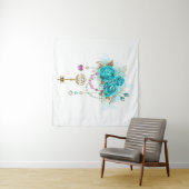 Turquoise Roses with Keys Wandkleed (In Situ (horizontaal))