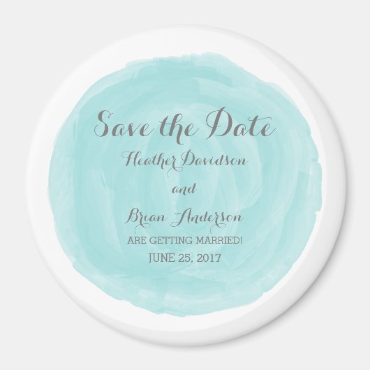 Turquoise Round Waterverf Save the Date Magnet (Voorkant)