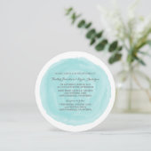 Turquoise Round Waterverf Wedding Invite Kaart (Staand voorkant)